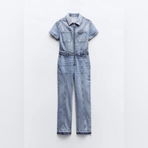 Zara Long Denim ZW Zip Up Jumpsuit Size XS